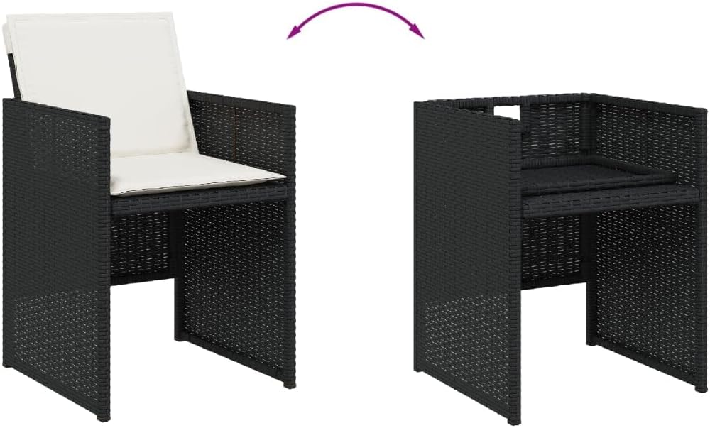 Gecheer Set of 5 Garden Dining Group, 4 People, Rattan Garden Furniture Set, Garden Lounge, 4 Chairs with Table, Balcony Furniture, Patio Furniture Set, Garden Furniture, Cushion, Black - QUORE