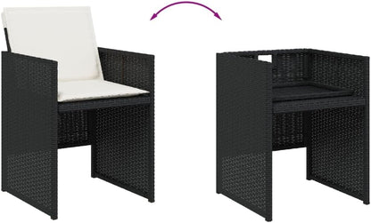 Gecheer Set of 5 Garden Dining Group, 4 People, Rattan Garden Furniture Set, Garden Lounge, 4 Chairs with Table, Balcony Furniture, Patio Furniture Set, Garden Furniture, Cushion, Black - QUORE