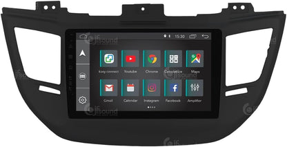 Autoradio Custom Fit per Hyundai Tucson schwarz (mit Navigation, Rückfahrkamera und Kenwood-Verstärker als Standard) Android GPS Bluetooth WiFi Dab USB Full HD Touchscreen Display 9"