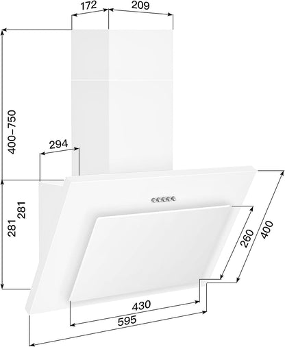 Afzuigkap 60 cm, TopStrong afzuigkap 60 cm recirculatie/afvoerlucht met 350 m³/h sterke zuigkracht, stille hoofdvrije kap 60 cm met LED, incl. actieve koolstoffilter, schuine kap wandkap, wit