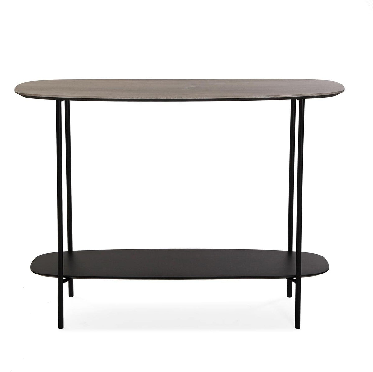 Versa Salem Smalle hal of vestibule Entree hal meubilair, Console Tafel, met onderste plank, Afmetingen (H x B x H) 75 x 30 x 100 cm, Hout en metaal, Kleur Bruin en Zwart
