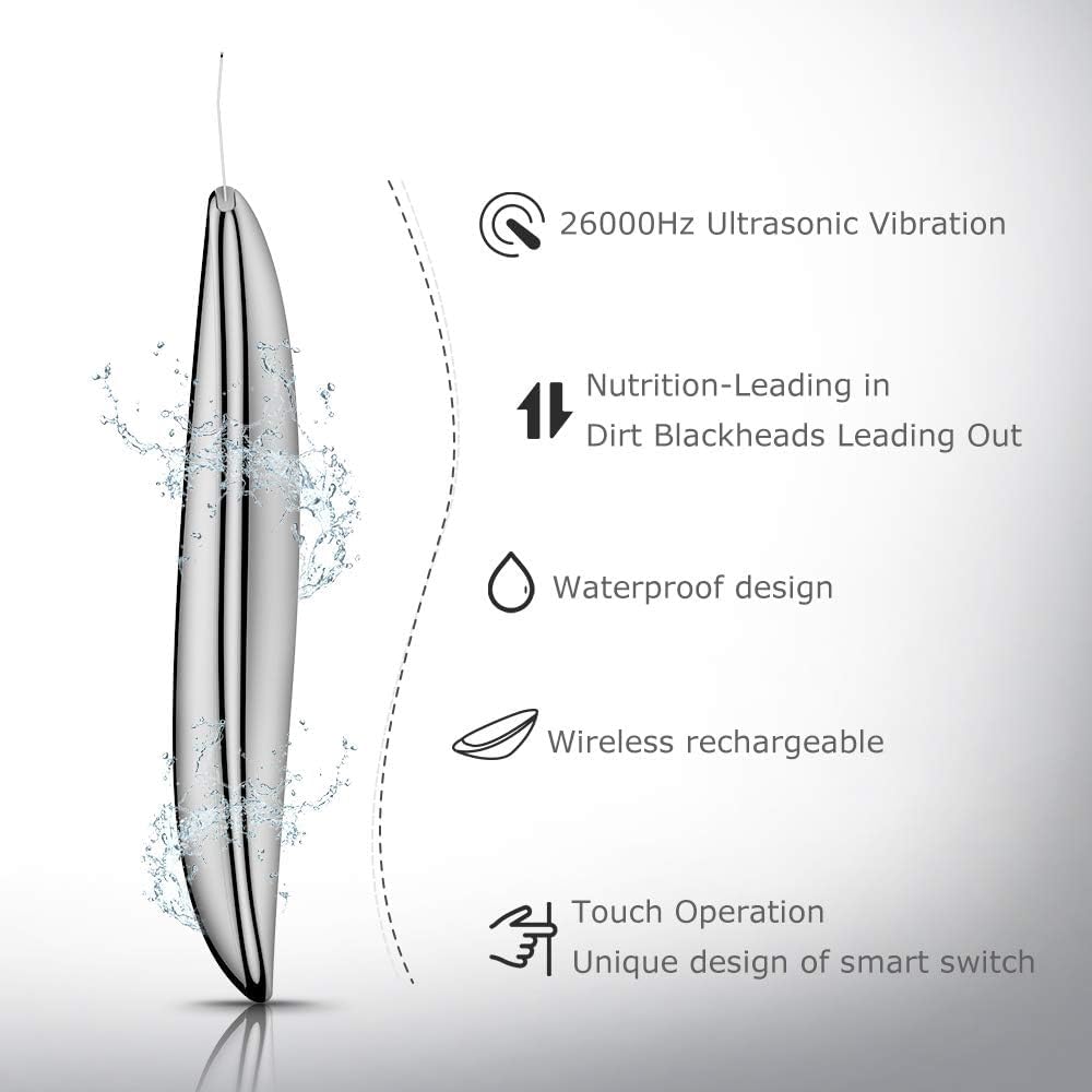 Ultrasone scrubber voor het gezicht – Gezichtsscrubber – Huidspatel – Gezichtsreiniger – Mee-eter Verwijderaar – Zilverkleurig – 26.000 Trillingen Per Seconde – Draadloos Opladen