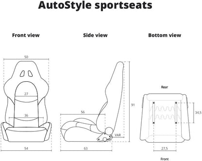 AutoStyle Sportstoel 'Retro II' - Zwart - Dubbelzijdig verstelbare rugleuning - incl. sledes