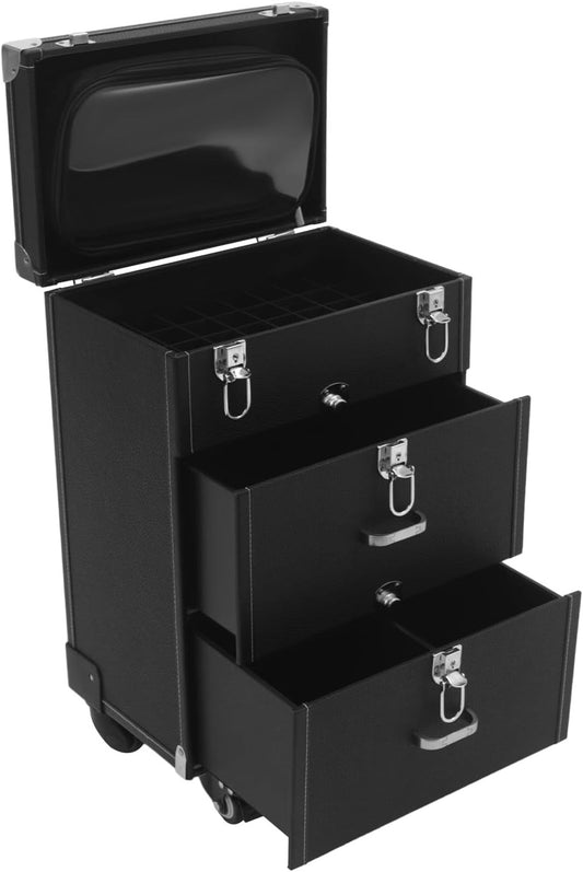 Cosmetica Trolley – Professionele Cosmeticakoffer – Make-up Organiser – Portable Make-up Koffer – Pro Makeup Station – Drie Verdiepingen – Duurzaam PU Materiaal