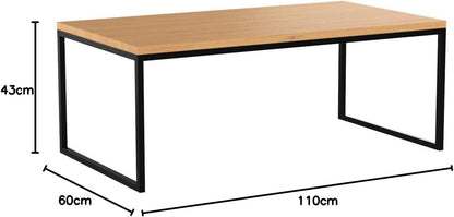 HomeTrends4You Sira 2 Salontafel, Wildeiken Massief Geolied Hout, Zwart Metaal Frame, 110 x 60 cm, Hoogte 43 cm