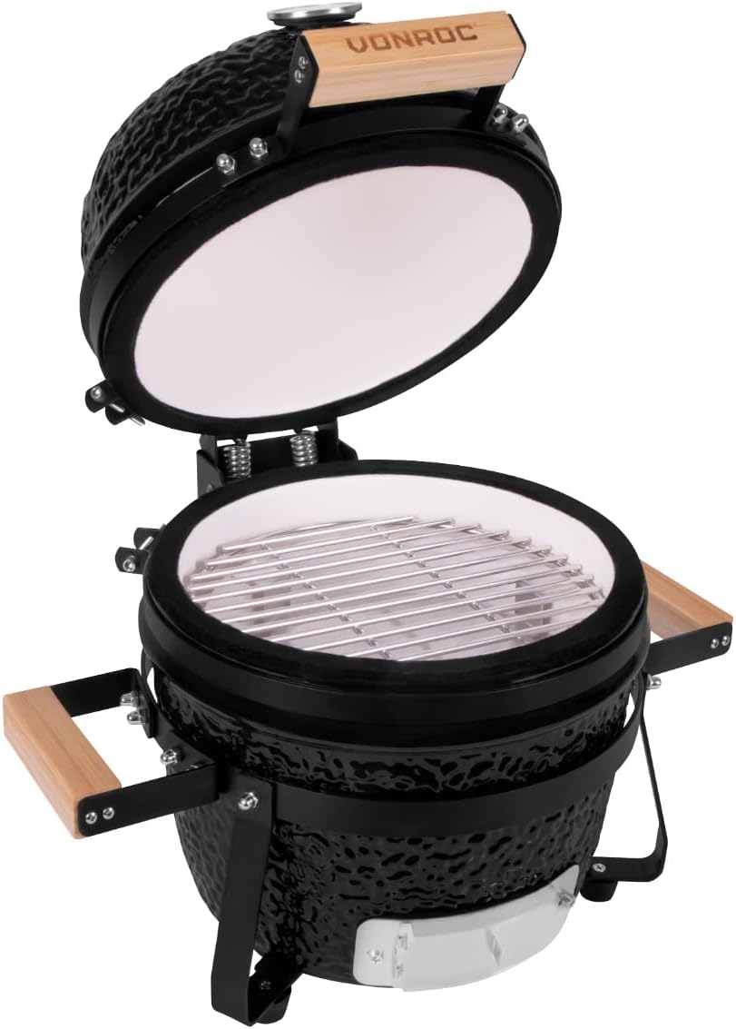 VONROC Kamado barbecue 13 inch - Ø27cm cooking surface - Charcoal barbecue - Ceramic - Tabletop - With base, thermometer, plate setter & rain cover - QUORE
