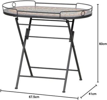 Siena Garden serveertafel Prato, 68x41x60cm, frame: staal, gepoedercoat in mat zwart, oppervlak: keramiek in bont