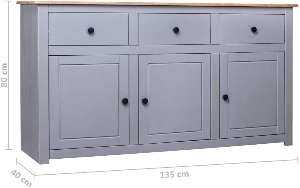 Festnight Dresser Chest of drawers Side cabinet Multifunctional cabinet Dresser Cabinet 135 x 40 x 80 cm Solid Wood Panama-Pine Gray - QUORE