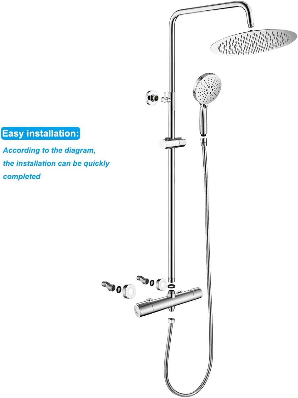 Douche Systeem Met Thermostaatkraan – Thermostatische Douchekraan – Regendouche – Badkamerkraan – Mengkraan – Glanzend Chroom – Constante Watertemperatuur – Veilig En Duurzaam