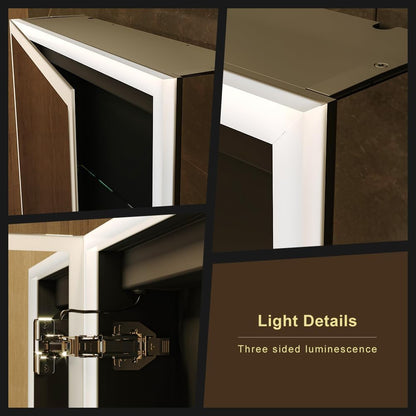 KWW LED Illuminated Bathroom Medicine Cabinet with Sockets and USBs, Dimmable, 3 Colors Light Makeup Mirror, Easy to Install, Wall Mounted Cabinet (Left Hinge - 20x28) - QUORE