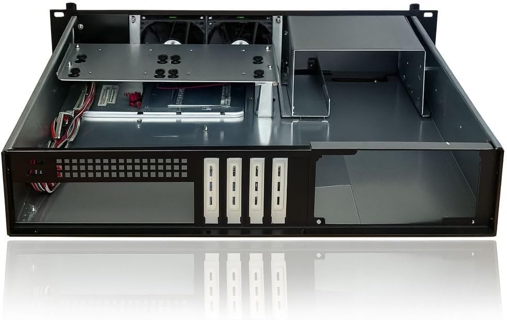 2U behuizing zwart – 19 inch rackbehuizing – Serverbehuizing – Desktopbehuizing – HTPC behuizing – Geschikt voor Micro ATX en Mini ITX – 400 mm diep, 1,0 mm staal met aluminium frontpaneel