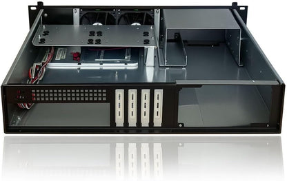 2U behuizing zwart – 19 inch rackbehuizing – Serverbehuizing – Desktopbehuizing – HTPC behuizing – Geschikt voor Micro ATX en Mini ITX – 400 mm diep, 1,0 mm staal met aluminium frontpaneel