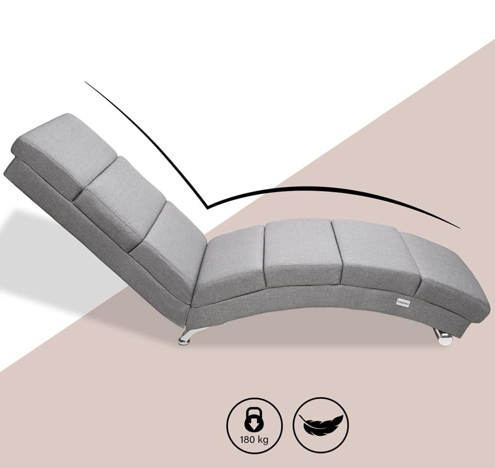 Casaria® Relax Chair XXL London 186 x 89 x 55 cm Ergonomic Fabric Lined 180 kg Load Capacity Living Room Office Indoor Chaise Longue Relax Chair Reclining Chair Grey - QUORE