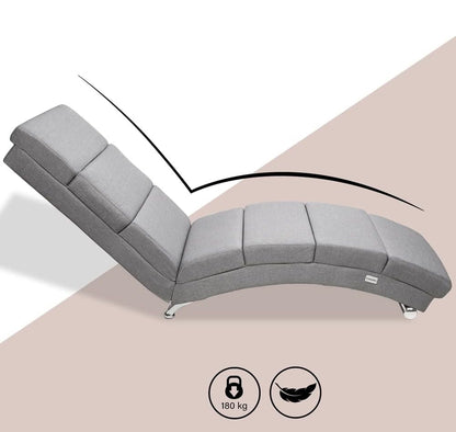 Casaria® Relax Chair XXL London 186 x 89 x 55 cm Ergonomic Fabric Lined 180 kg Load Capacity Living Room Office Indoor Chaise Longue Relax Chair Reclining Chair Grey - QUORE