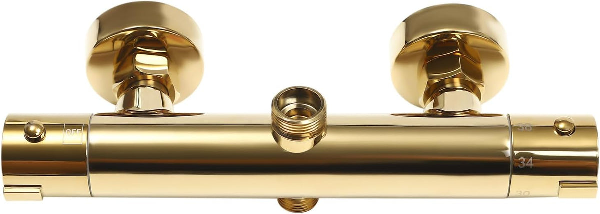 Douche Systeem – Regendouche – Handdouche – Douche Set – Badkamer Douche – Geborsteld Goud – Verstelbare Hoogte 70-110 cm – Thermostatische Temperatuurregeling 0-80°C