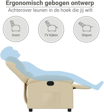 vidaXL Fauteuil verstelbaar stof crèmekleurig, relaxfauteuil, relaxstoel, armstoel, leunstoel, luie stoel, tv stoel, standenstoel, fauteuil stoel