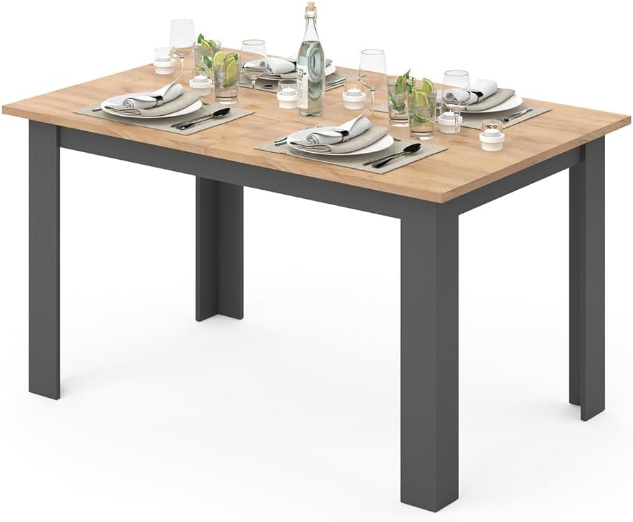 Vicco Dining table "Karlos", Powerful oak gold/Anthracite, 140 x 90 cm - QUORE