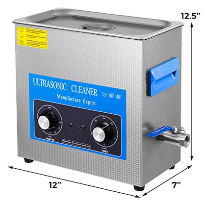 VEVOR Ultrasone reiniger, 6,5 l, professionele ultrasone reiniger, 180 W met verwarming en timer, ultrasone reiniger, geschikt voor dieptereiniging van sieraden, horloges en brillen