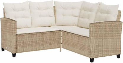 vidaXL Garden bench with table and cushions L-shaped beige poly rattan, garden furniture, garden bench, bench outdoor, lounge sofa garden, outdoor bench, balcony bench - QUORE