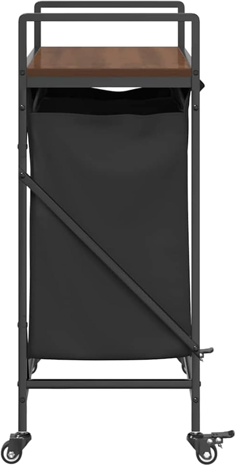 Wasmmand – Wasbak – Wascontainer – Waschmand – Wasbox – 3 Compartimenten – Sonoma Eikenhouten Plank – Uitneembare Waszakken – Wieltjes Met Rem - QUORE