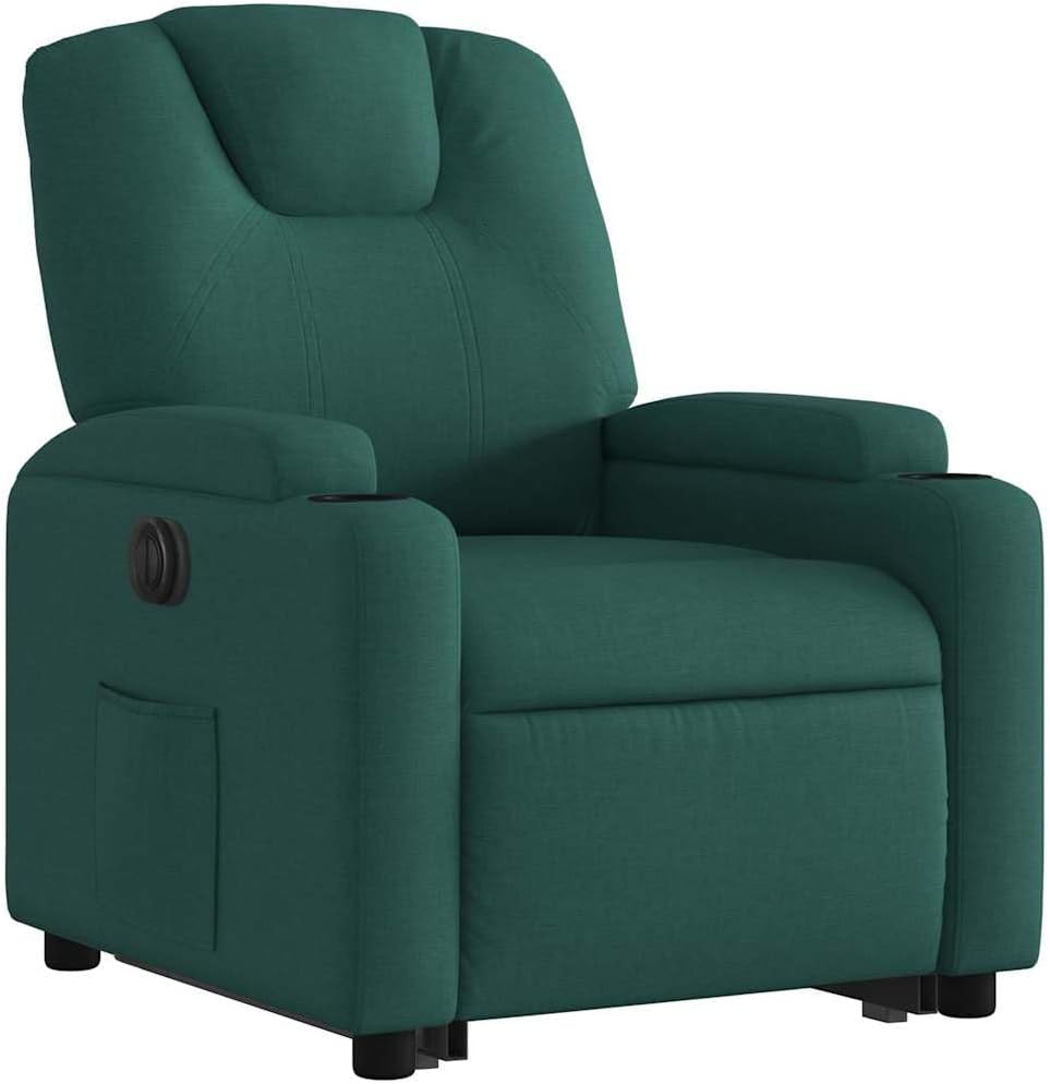Relaxstoel Met Opstahulp – Elektrische Relaxstoel – Tv-Stoel – Ligstoel – Enkelvoudige Ligstoel – Donkergroene Stof – Elektrisch Kantelsysteem – Maximaal 135 Graden Ligpositie