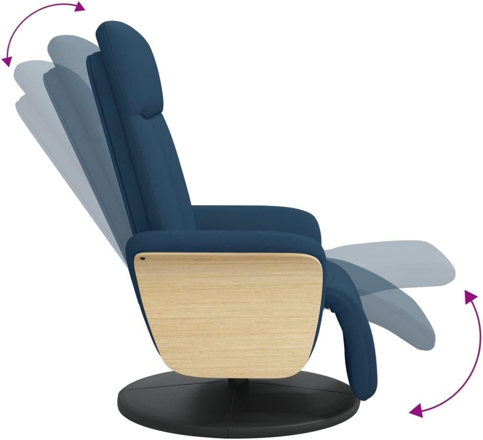 Relaxstoel met voeteneinde, blauwe stof, tv-stoel met ligfunctie, enkele ligstoel, relaxstoel voor woonkamer, slaapkamer, A1 - QUORE