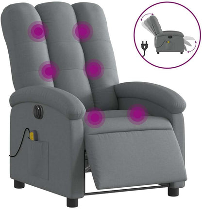 Massagestoel – Elektrische Massagestoel – Relaxstoel – Televisiestoel – Stoel Met Ligfunctie – Donkergrijs Stof – 6-Punts Vibratiemassage – Elektrisch Kantelsysteem Tot 135 Graden