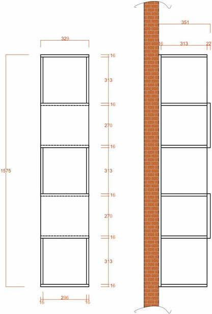 Verticale wandkast walnootlook – Hangkast – Wandrek – Boekenkast – Opbergkast – Meerdere vakken – 33 x 158 x 35 cm