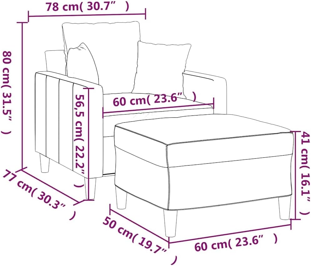 Fauteuil met kruk bruin 60 cm fluwelen gestoffeerde stoel relaxstoel comfortabel ontspannen robuust frame woonkamer zitgelegenheid modern design