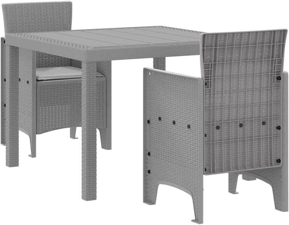 Tuin-eetgroep, 3 stuks, lichtgrijs, polypropyleen, zitgroep met stoelen en tafel, balkonmeubelset voor terras, tuin, balkon - B - QUORE