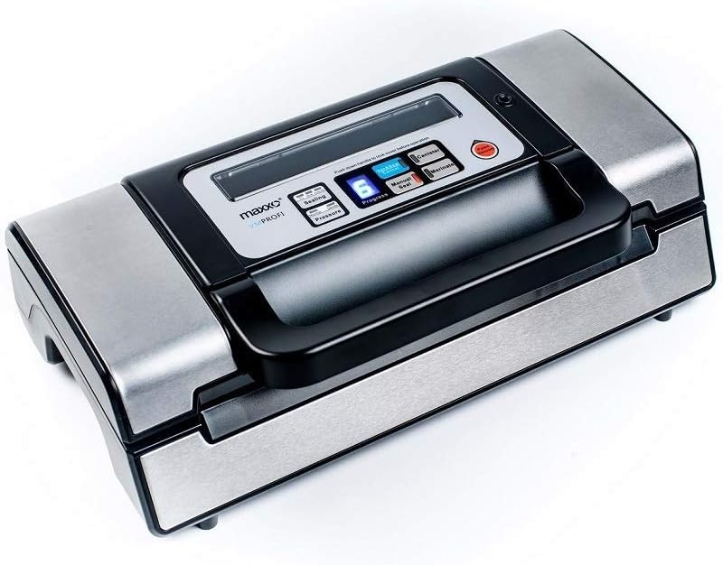 Maxxo VM Professionele vacuümverpakker met dubbele lasnaad, 20 l/min, vacuümpomp, 900 mbar, folielasapparaat voor levensmiddelen, vacuümzakken