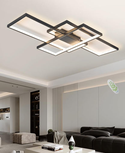LED Plafondlamp, Moderne LED-Plafondlamp Zwart 90cm met Afstandsbediening, Dimbaar Geometrisch Design Smart Lampen Woonkamer Plafond, Inbouwverlichting voor Kantoor, Keuken, Slaapkamer
