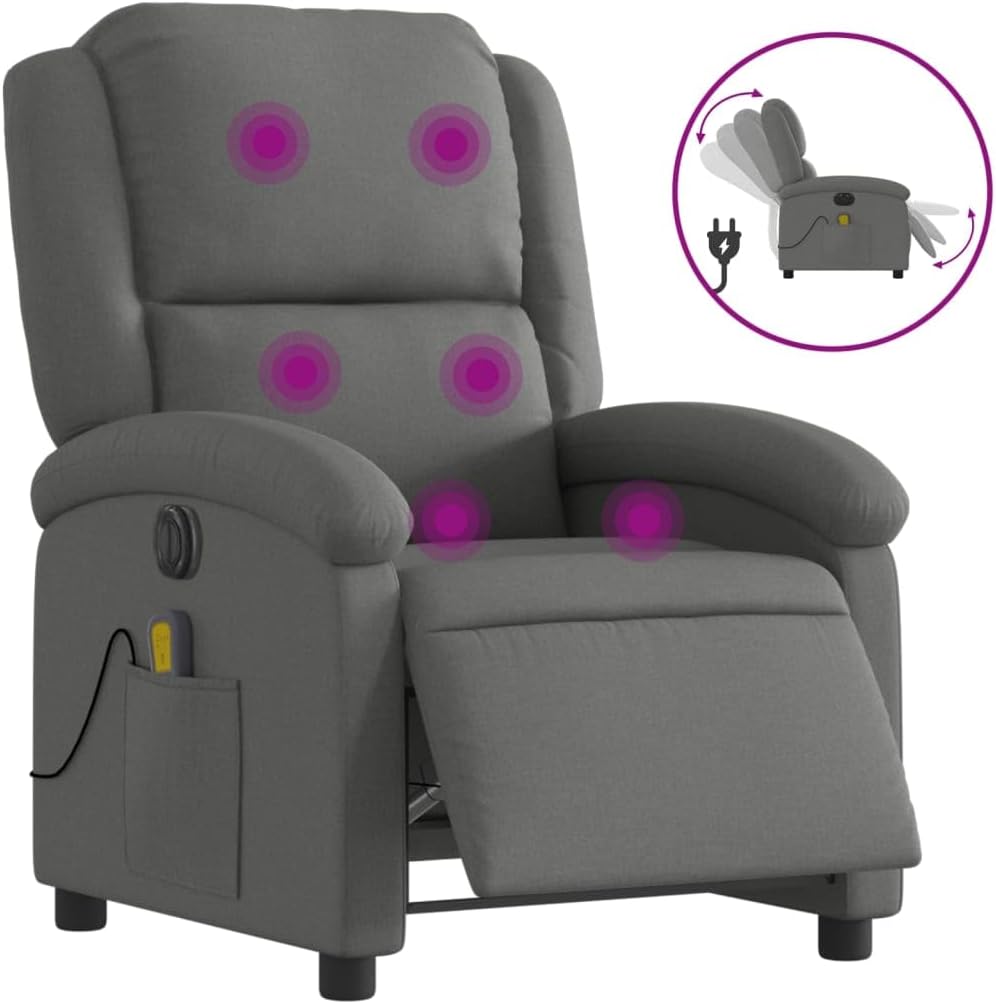 Massagestoel, elektrisch, donkergrijs, stof, relaxstoel, massagestoel, televisiestoel, ligfunctie, elektrisch kantelsysteem, mA2 - QUORE