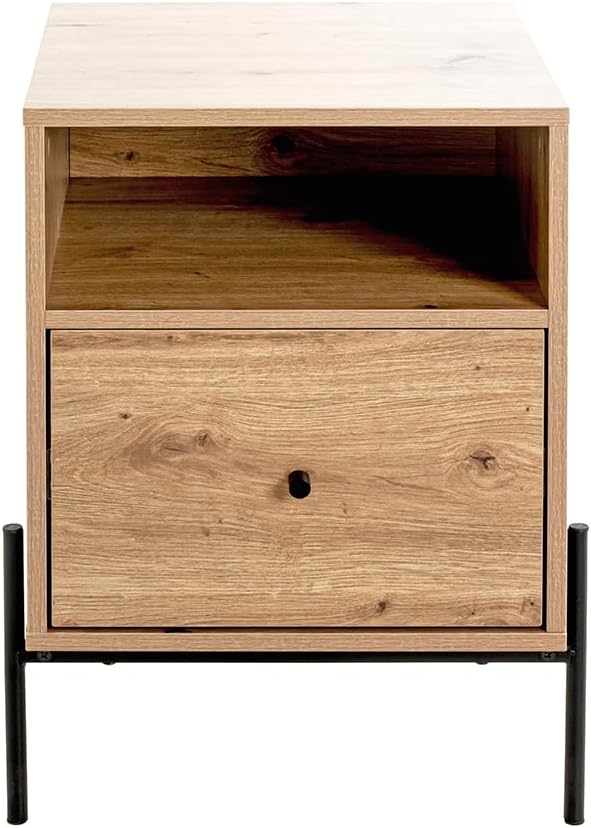 HAKU Console eiken, zwart, MDF, metaal - Maat: B 45 cm x H 60 cm x D 47 cm, Stijl: Modern