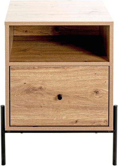 HAKU Console eiken, zwart, MDF, metaal - Maat: B 45 cm x H 60 cm x D 47 cm, Stijl: Modern