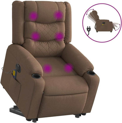 Massagestoel – Elektrische Relaxstoel – Televisiestoel – Ligstoel – Opstahulp – Elektrische Ligfunctie – Bruine Stof – Kantelbaar tot 135°