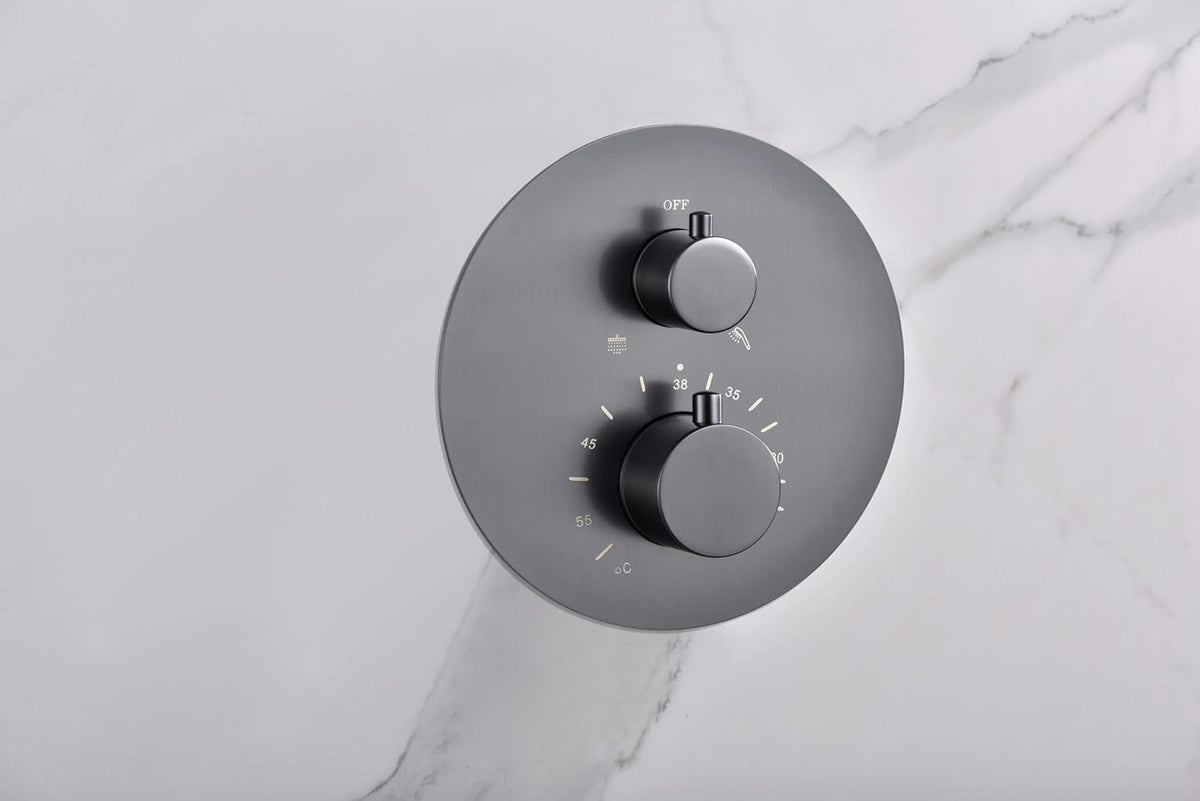 Thermostatische Douche Set – Douchekraan – Regendouche – Handdouche – Douche Thermostaat – Zwarte Gun Metal – Thermostaat met 2-weg Omschakeling – Ø 25 cm Regendouche