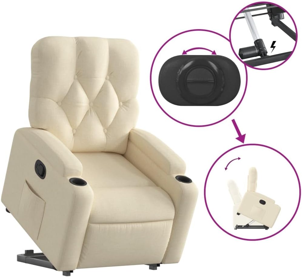 Model 3204719 Fauteuil met rugleuning, kantelbaar, crèmekleurig, van stof, meubelstuk voor woonkamer, fauteuil, relaxstoel, slaapkamerstoel, model 3204719 - QUORE