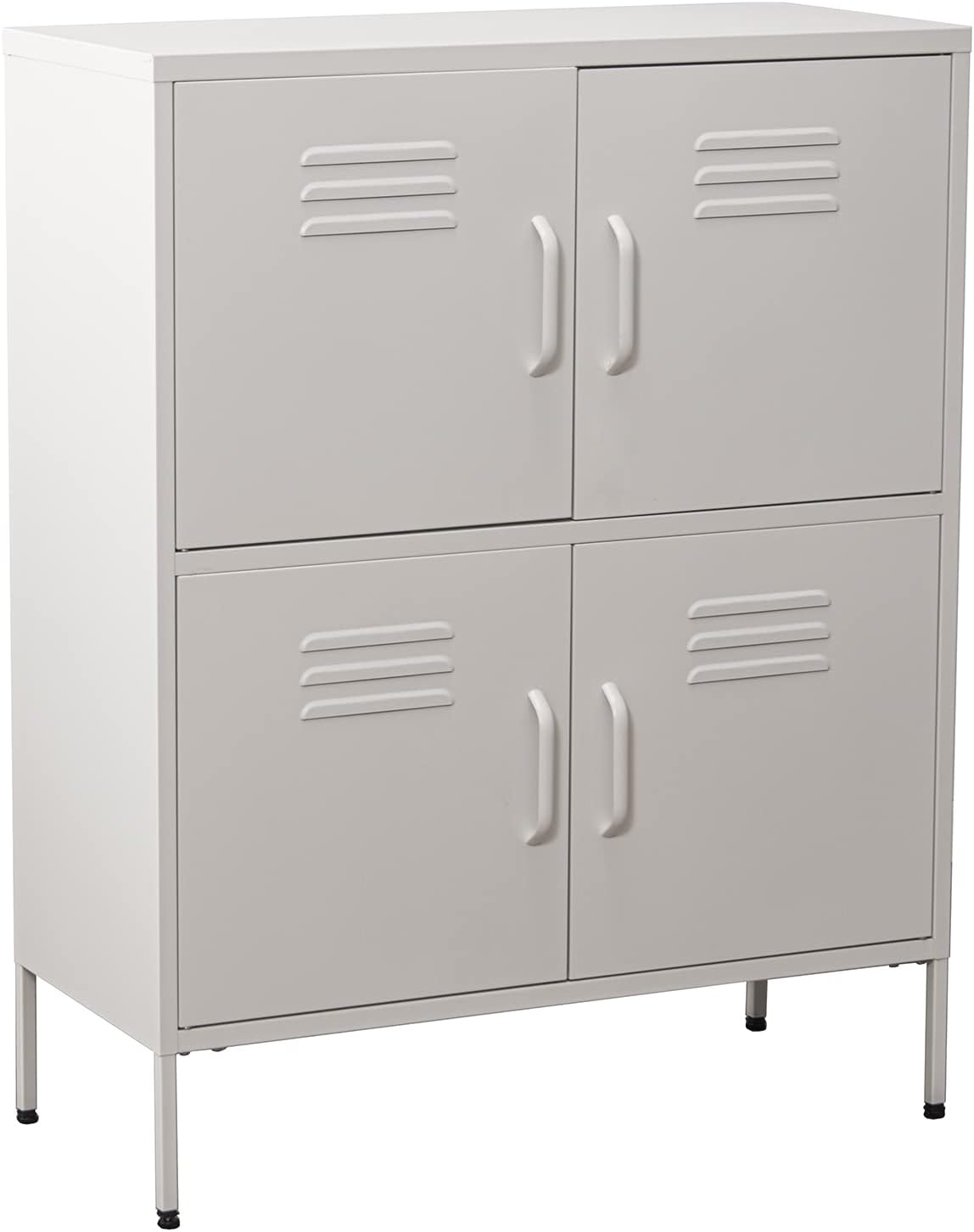 DRW Dressoir met 4 deuren met ventilatieopeningen van metaal, wit, 80 x 35 x 102 cm, hoogte: 15 cm