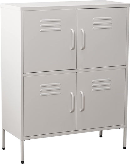 DRW Dressoir met 4 deuren met ventilatieopeningen van metaal, wit, 80 x 35 x 102 cm, hoogte: 15 cm
