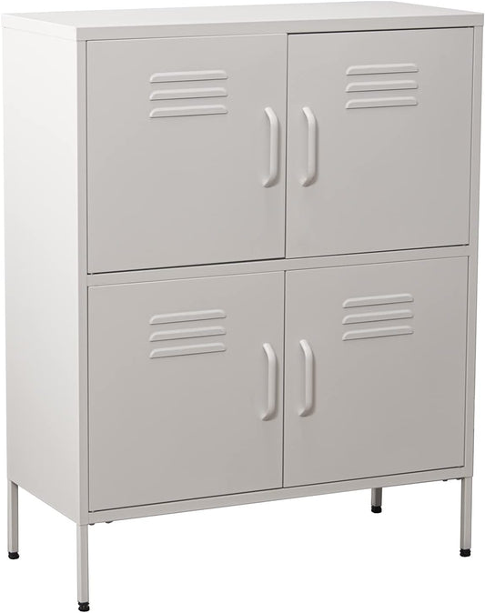 DRW Dressoir met 4 deuren met ventilatieopeningen van metaal, wit, 80 x 35 x 102 cm, hoogte: 15 cm