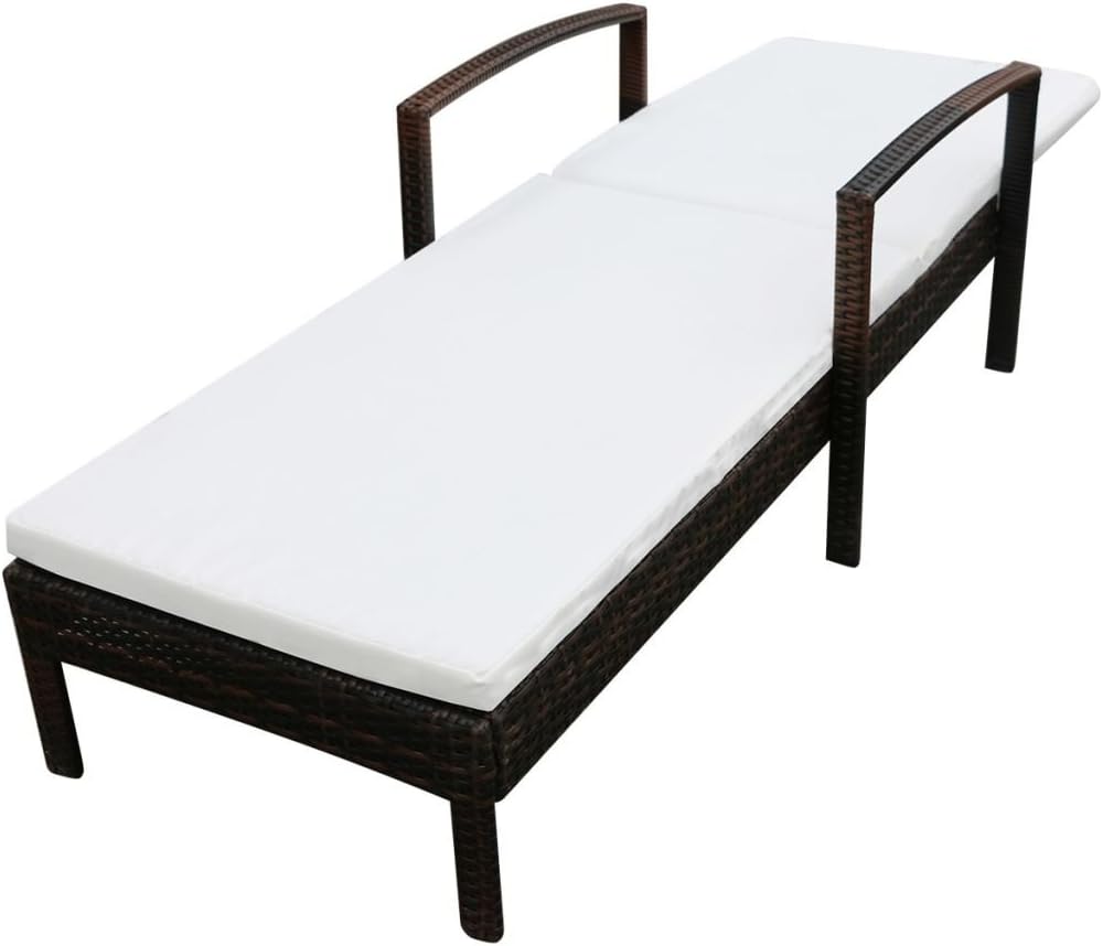 Festnight Sun Lounger Garden Lounger with Poly Rattan Cushion Brown/Black Outdoor Garden Lounger 195 x 68 x 52 cm - QUORE