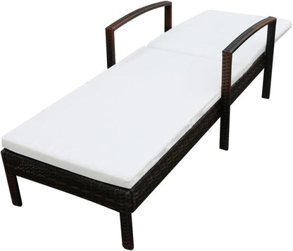 Festnight Sun Lounger Garden Lounger with Poly Rattan Cushion Brown/Black Outdoor Garden Lounger 195 x 68 x 52 cm - QUORE