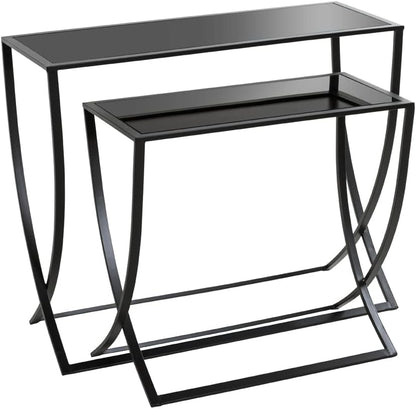 HAKU Bijzettafel set van 2 zwart, Metaal, veiligheidsglas - Maat: B 60/80 cm x H Beistelltisch 2er Set/65 cm x D 30/30 cm, Stijl: Modern