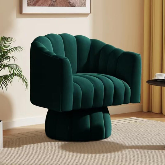 Mid Century 360 graden draaibare knuffeltonne-accentstoel, ronde stoel met breed gestoffeerde, pluizige fluwelen stoel voor woonkamer, slaapkamer, kantoor, wachtkamer (groen)