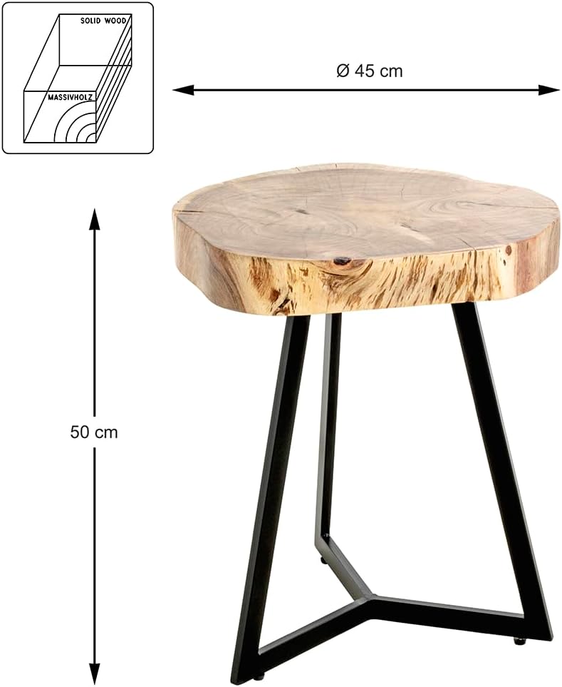 HAKU Bijzettafel acacia, zwart, Massief hout, metaal - Maat: H 50 cm x Ø 45 cm, Stijl: Stedelijk Collectief