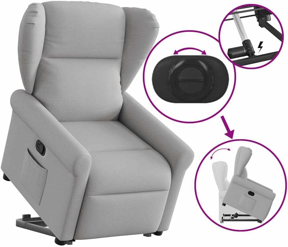 Relaxfauteuil – Relaxstoel – Sta-op Stoel – TV Stoel – Verstelbare Fauteuil – Elektrische Opsta-ondersteuning – Handmatig Verstelbare Rugleuning – Wolkengrijze Stof