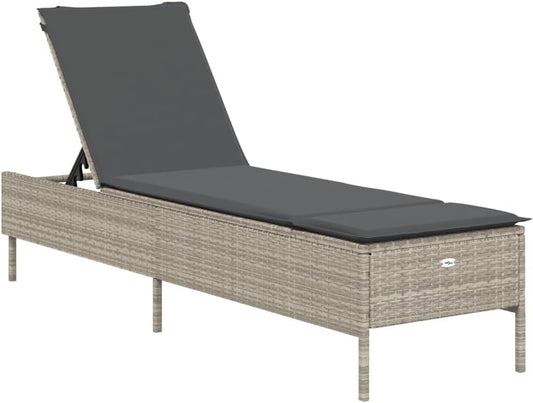 Gecheer Sun Lounger Poly Rattan Sun Lounger Light Dark Grey 198 x 55 x 97 cm Rattan Sun Lounger Folding Rattan Sun Lounger Outdoor Sun Lounger - QUORE