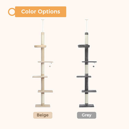 Kattenboom – Krabpaal – Klimpaal – Kattenmeubel – Kattenklimtoren – Verstelbare Hoogte 95-107 inch – Stevig Sisal & Luxe Pluche Platforms