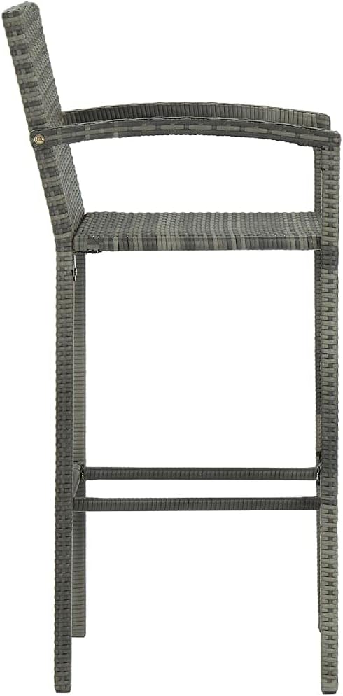 Kitchen Stool Grey Synthetic Rattan Garden Chairs with Steel Frame and Integrated Footrest, Weatherproof and Lightweight - QUORE